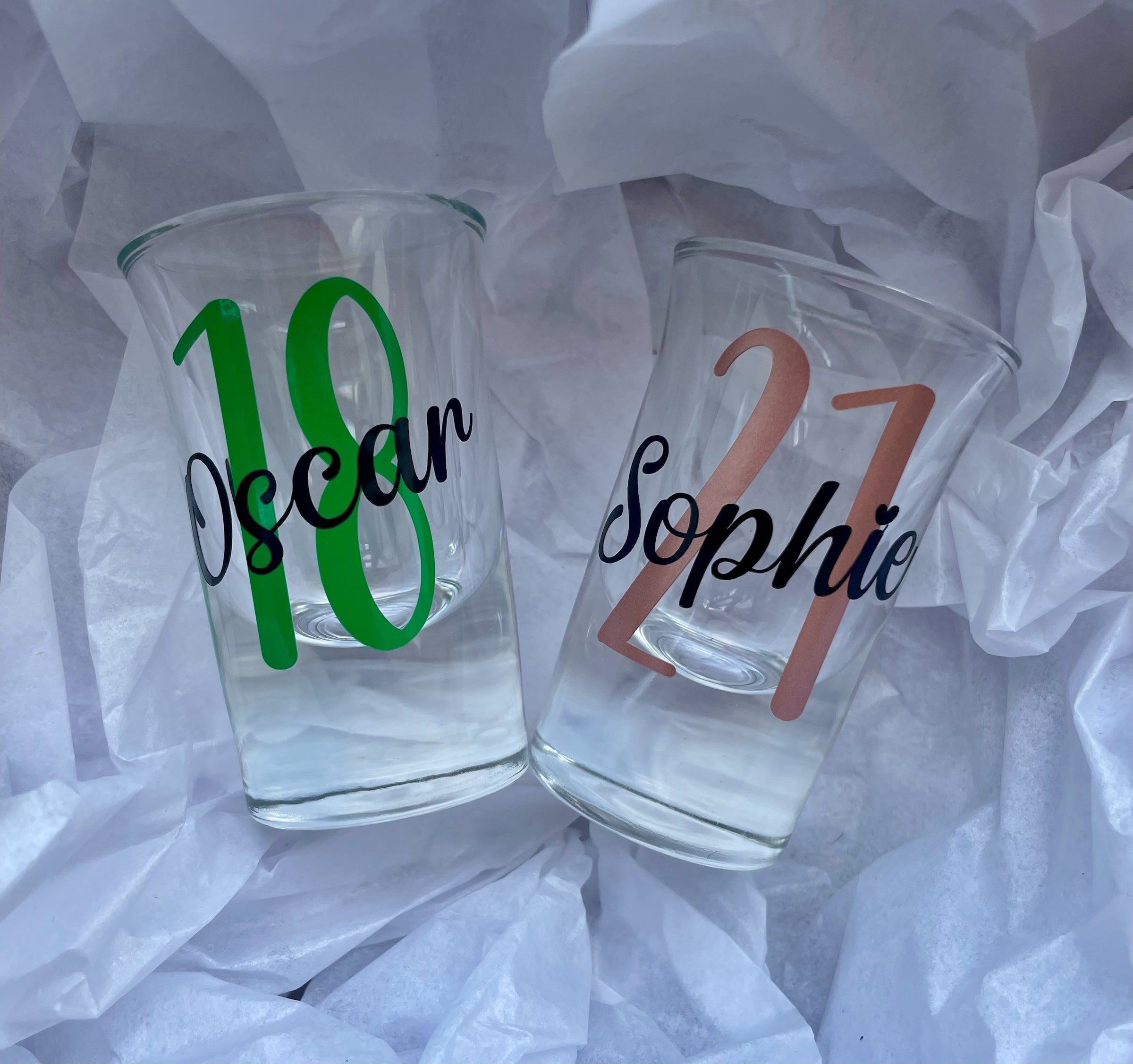 Personalised Age Shot Glass – Custom Birthday Gift with Any Age & Vinyl Colour Option