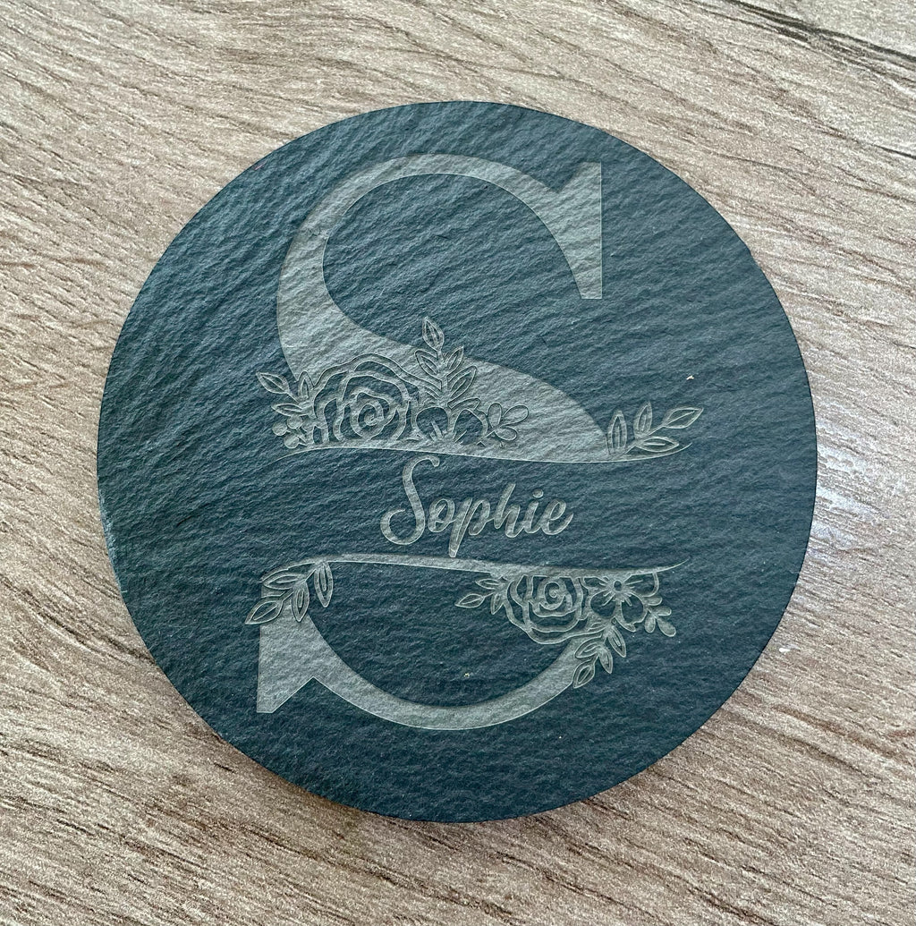 Personalised Monogram Slate Coaster – Custom Engraved Name Gift