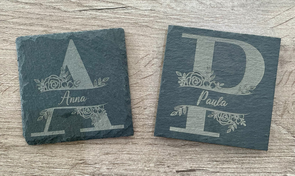 Personalised Monogram Slate Coaster – Custom Engraved Name Gift
