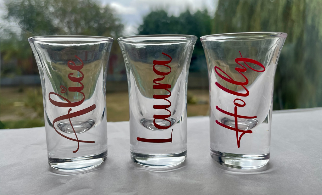 Personalised Name Shot Glass – Custom Gift with Any Name & Vinyl Colour Option