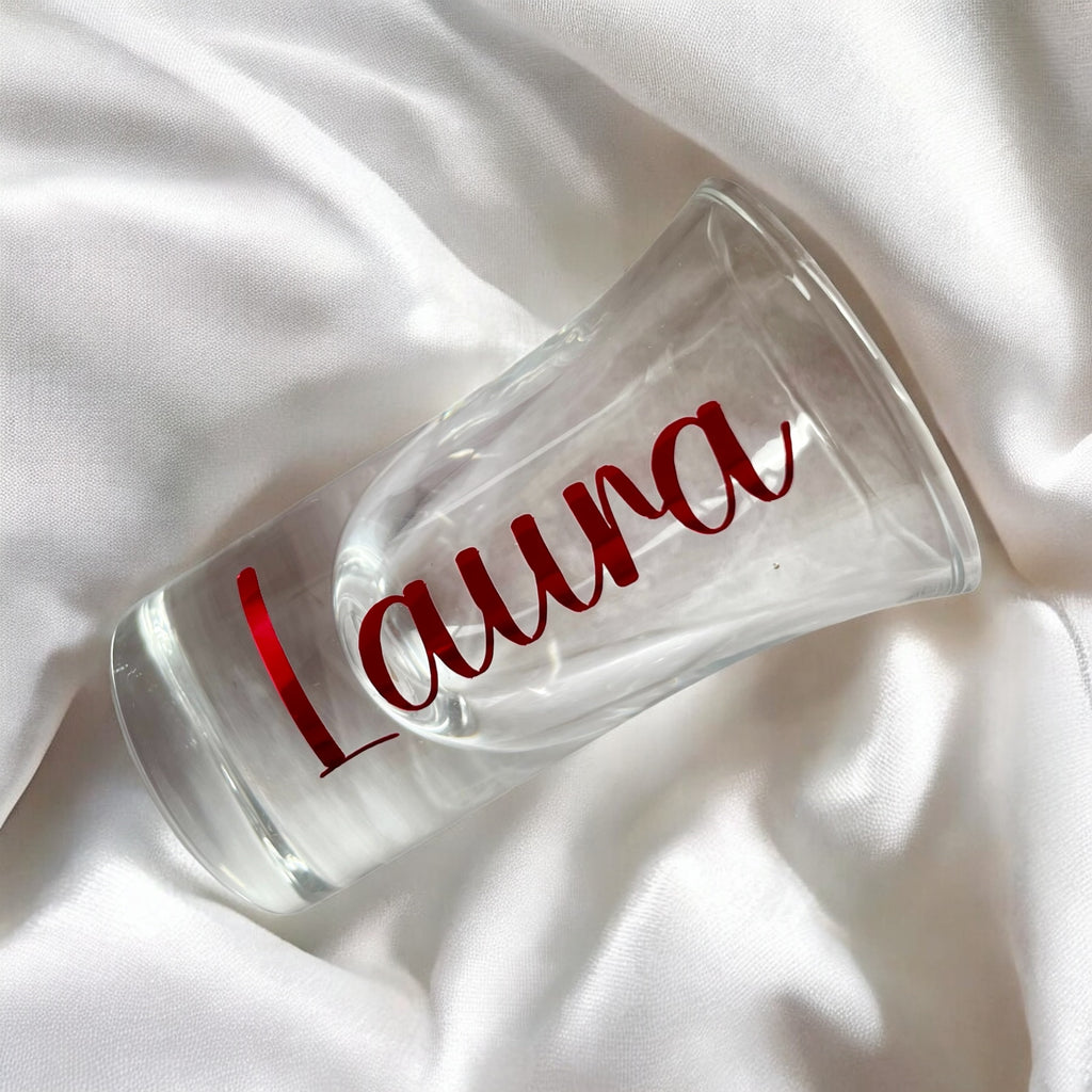 Personalised Name Shot Glass – Custom Gift with Any Name & Vinyl Colour Option