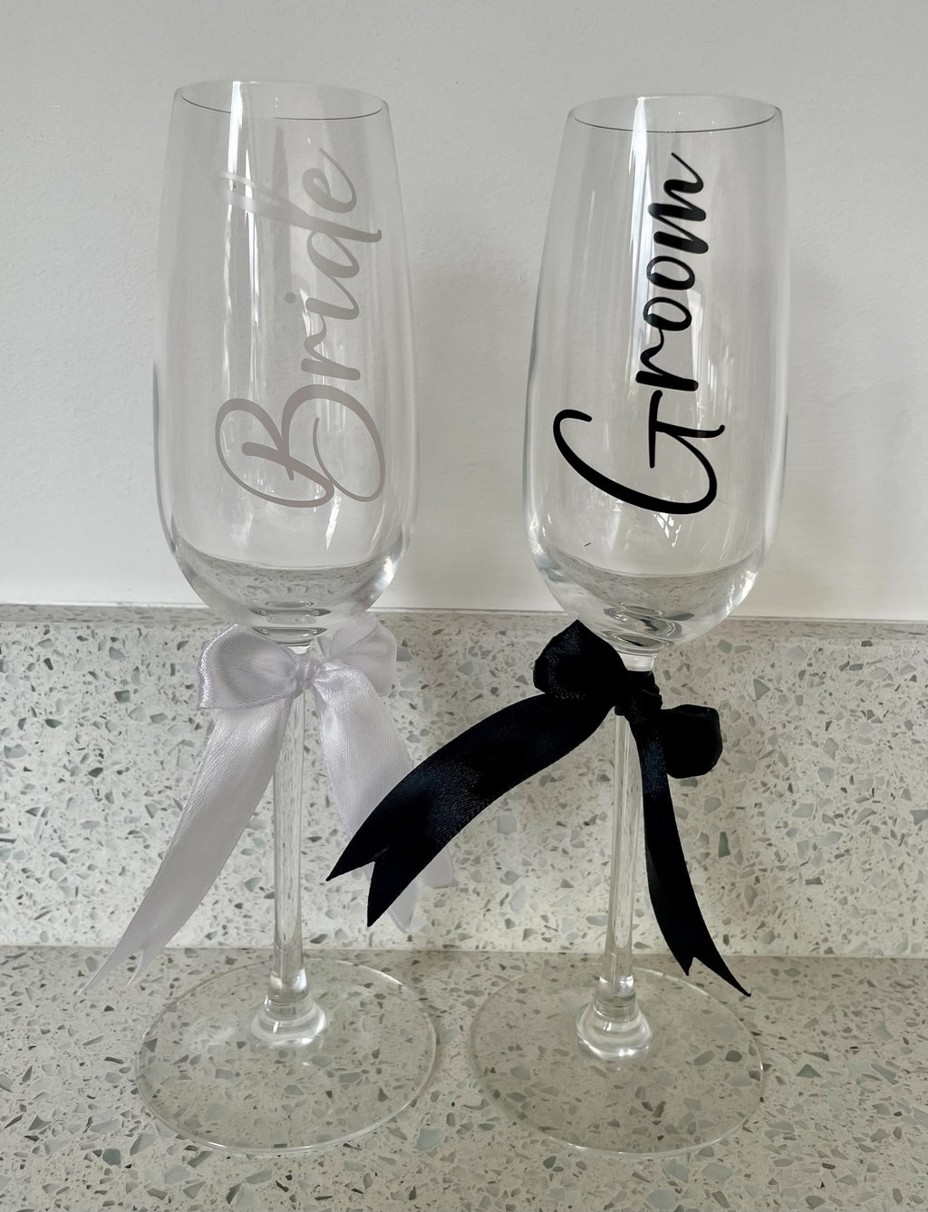 Personalised Wedding Champagne Flutes: Bride & Groom Keepsake with Date Ribbon