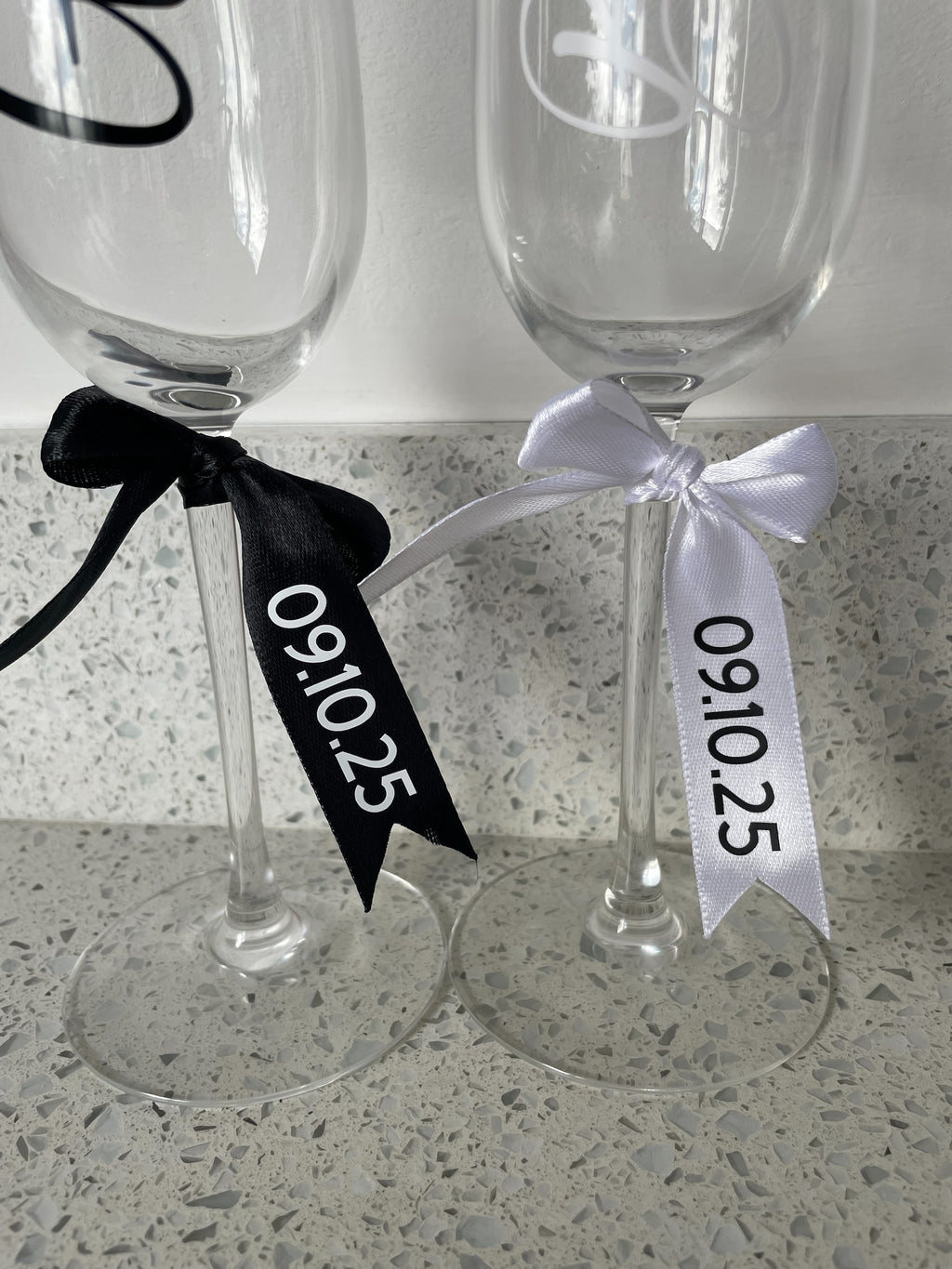 Personalised Wedding Champagne Flutes: Bride & Groom Keepsake with Date Ribbon