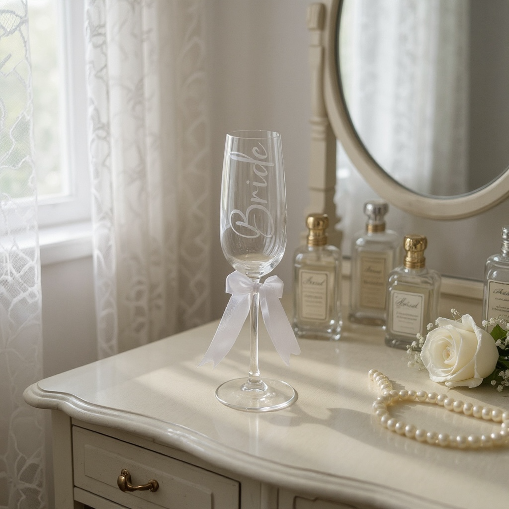 Personalised Wedding Champagne Flutes: Bride & Groom Keepsake with Date Ribbon