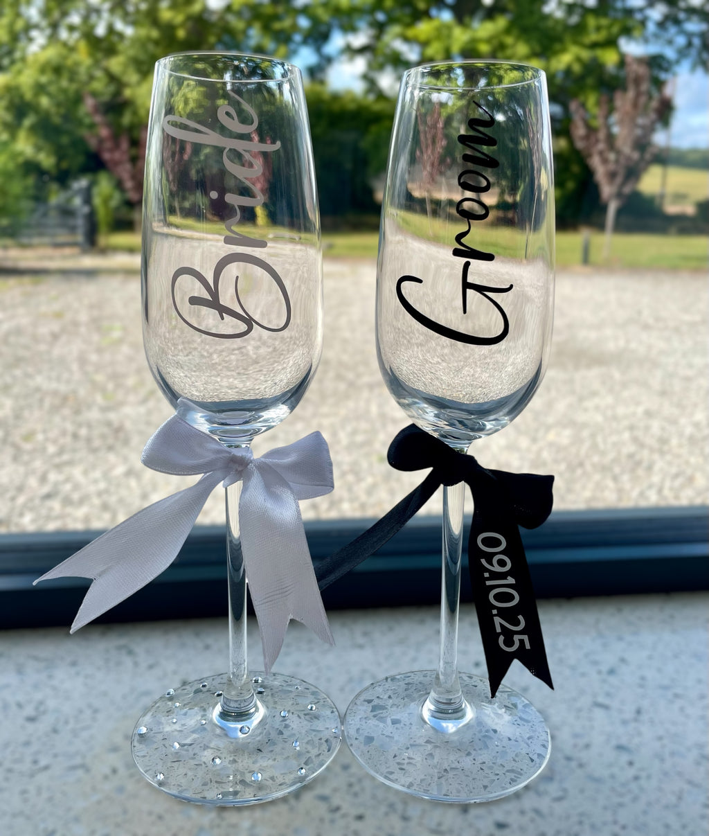 Personalised Wedding Champagne Flutes | Bride & Groom Toasting Glasses