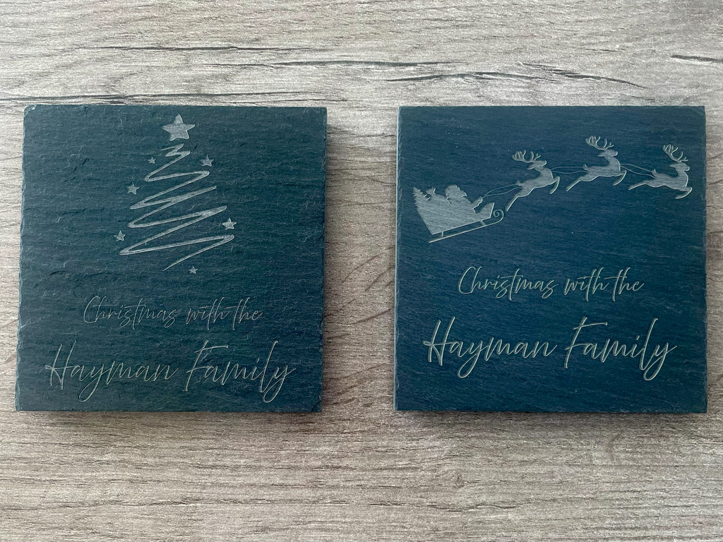 Personalised Family Christmas Slate Coasters: Engraved Table Decor