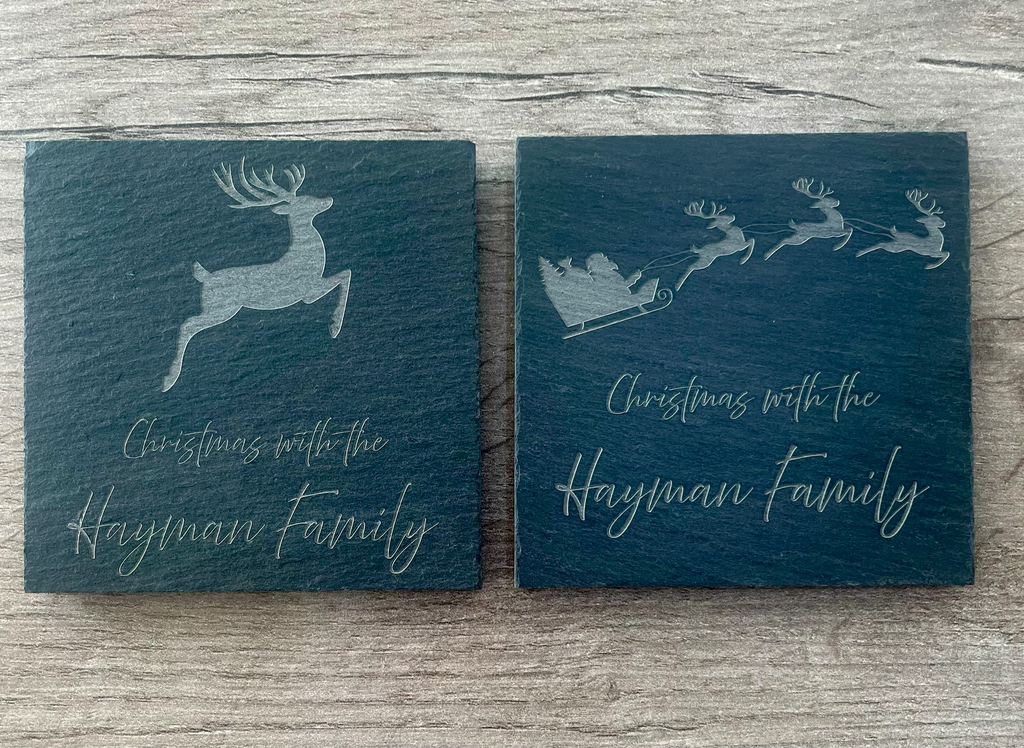 Personalised Family Christmas Slate Coasters: Engraved Table Decor