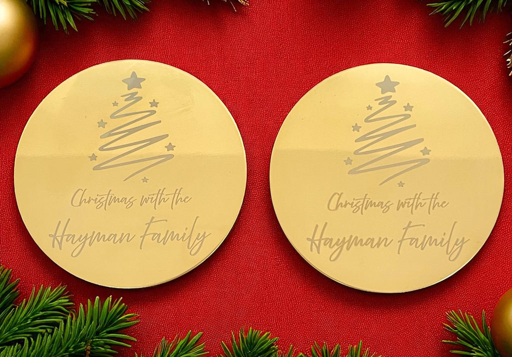 Personalised Christmas Gold Coasters | Custom Name Festive Table Decorations