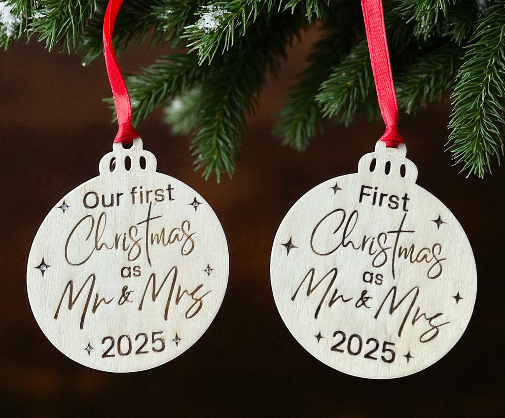 Personalised “Mr & Mrs” First Christmas Bauble | Custom Wedding Keepsake Tree Decoration