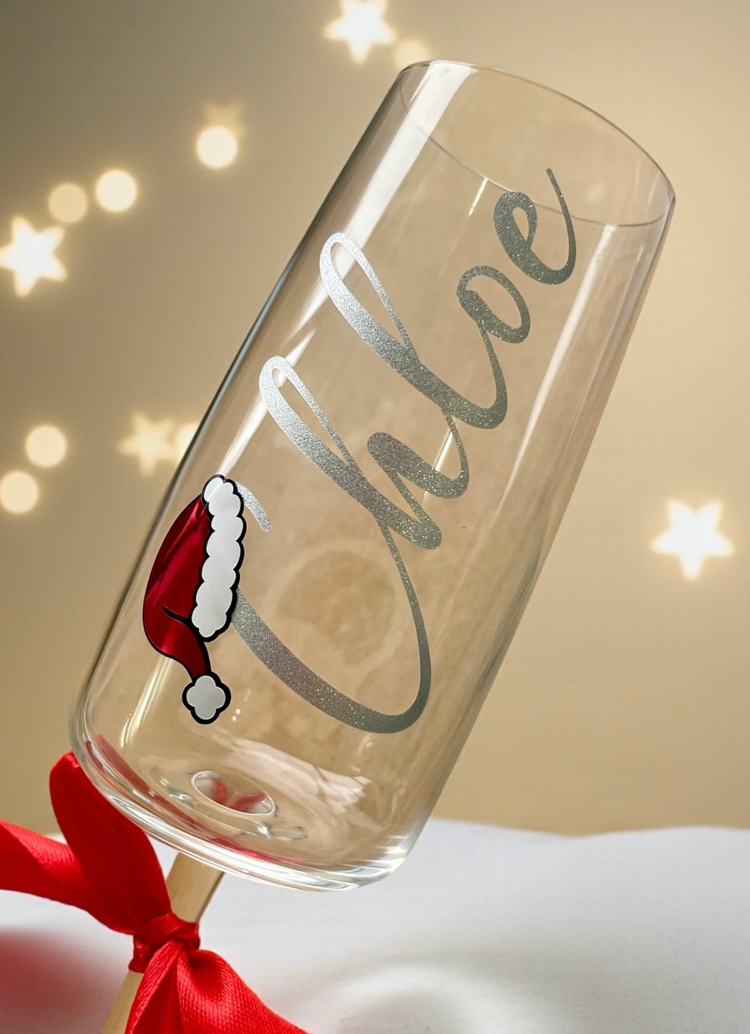Personalised Christmas Champagne Glass with Name & Santa Hat