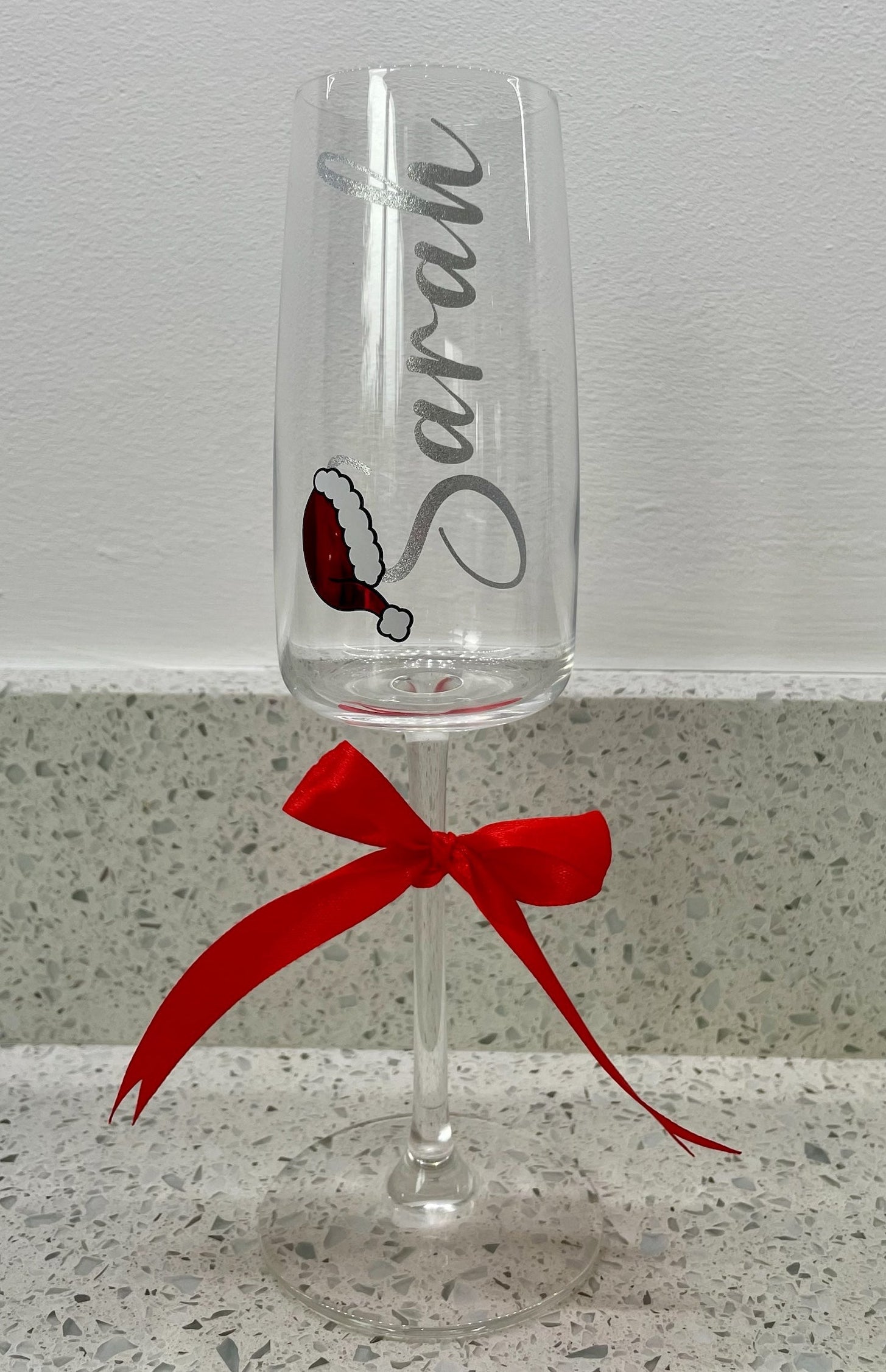 Personalised Christmas Champagne Glass with Name & Santa Hat