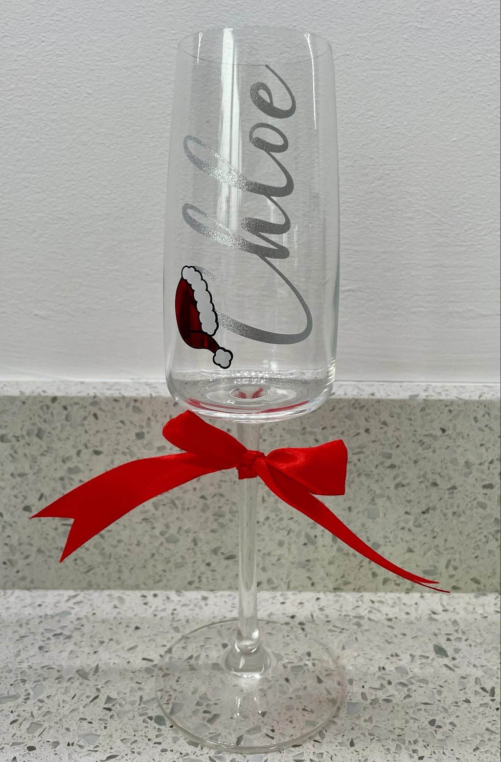 Personalised Christmas Champagne Glass with Name & Santa Hat