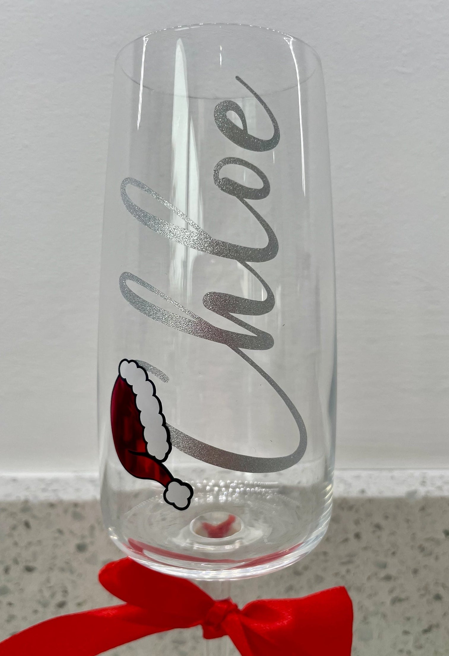 Personalised Christmas Champagne Glass with Name & Santa Hat