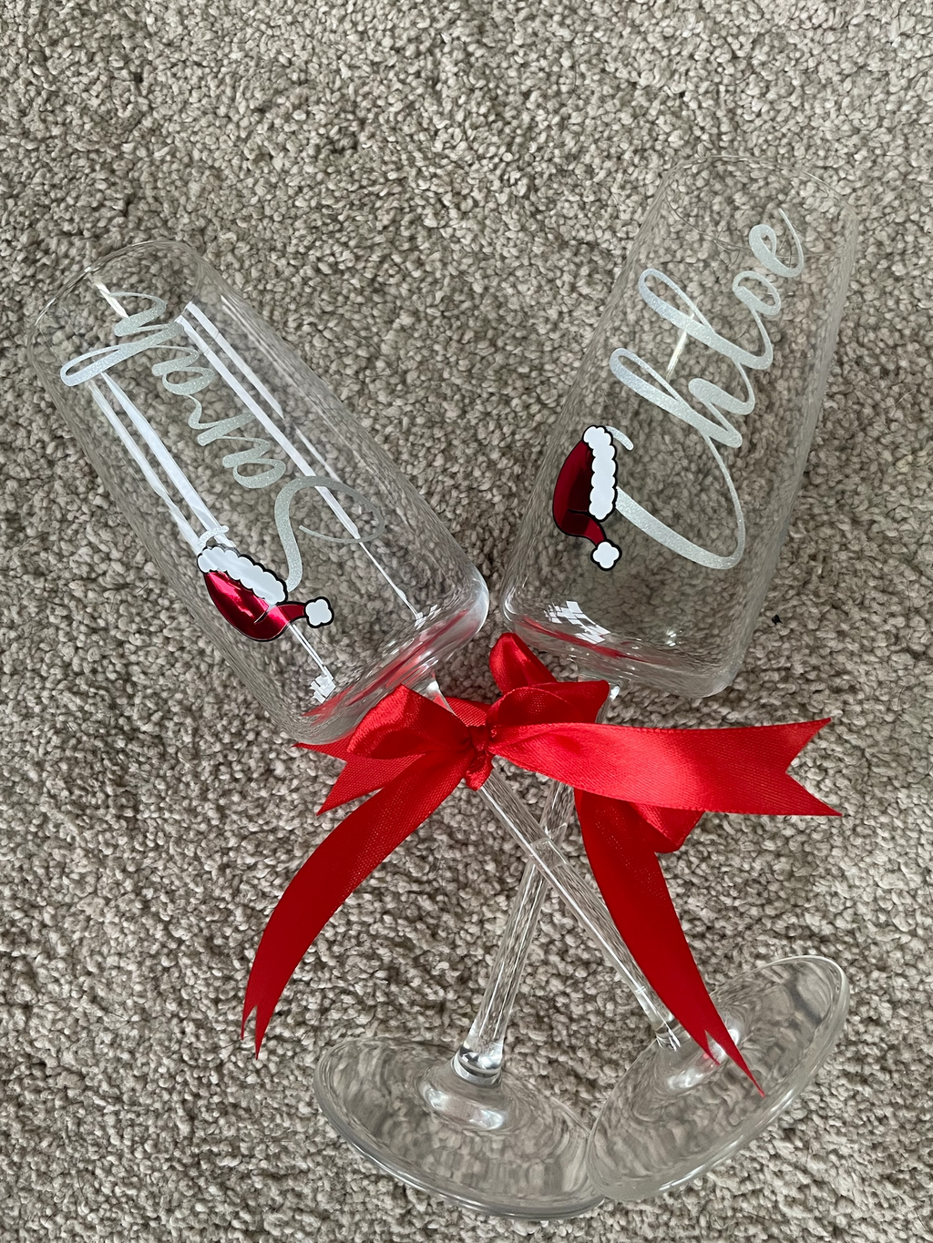 Personalised Christmas Champagne Glass with Name & Santa Hat