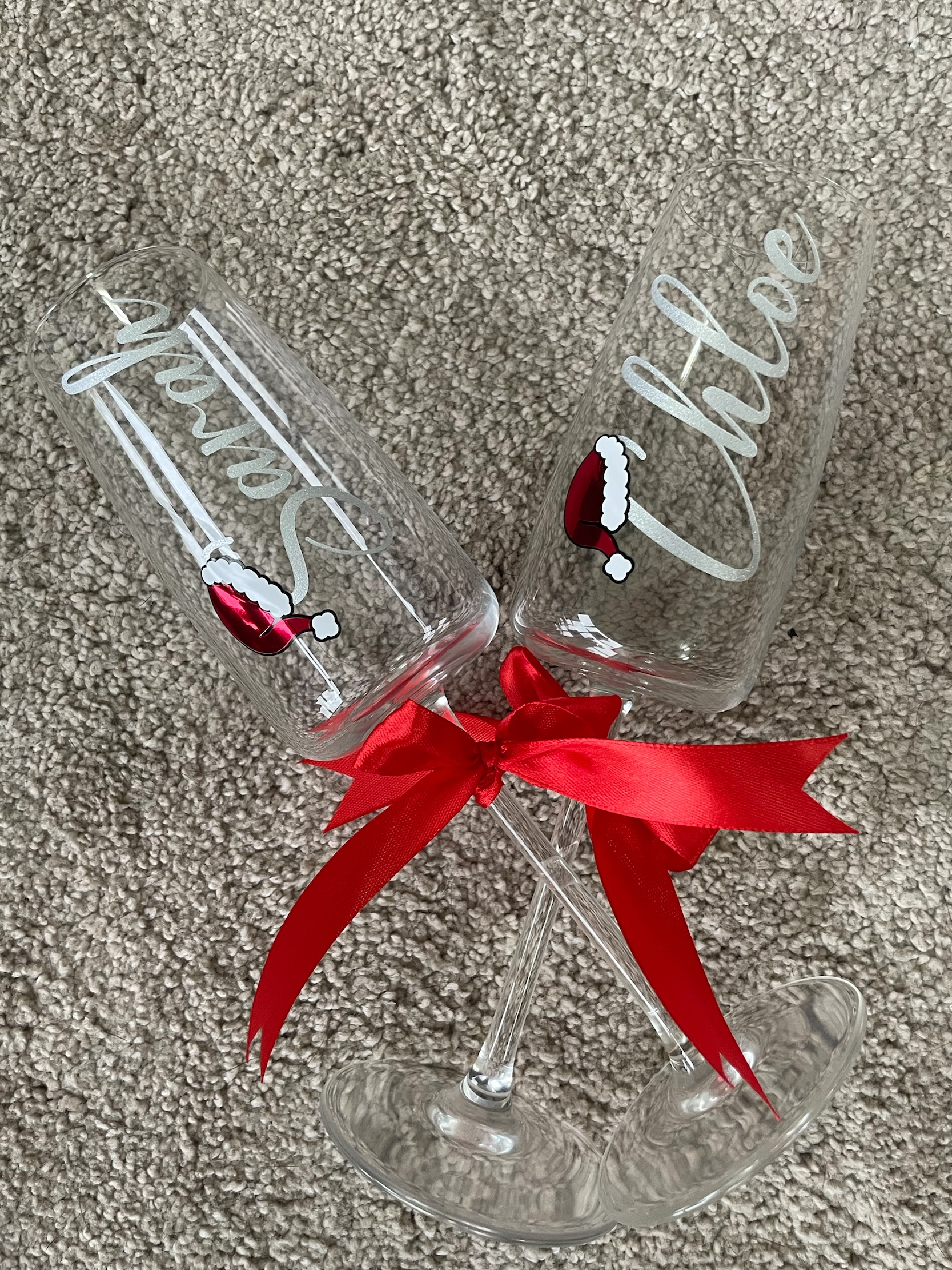 Personalised Christmas Champagne Glass with Name & Santa Hat