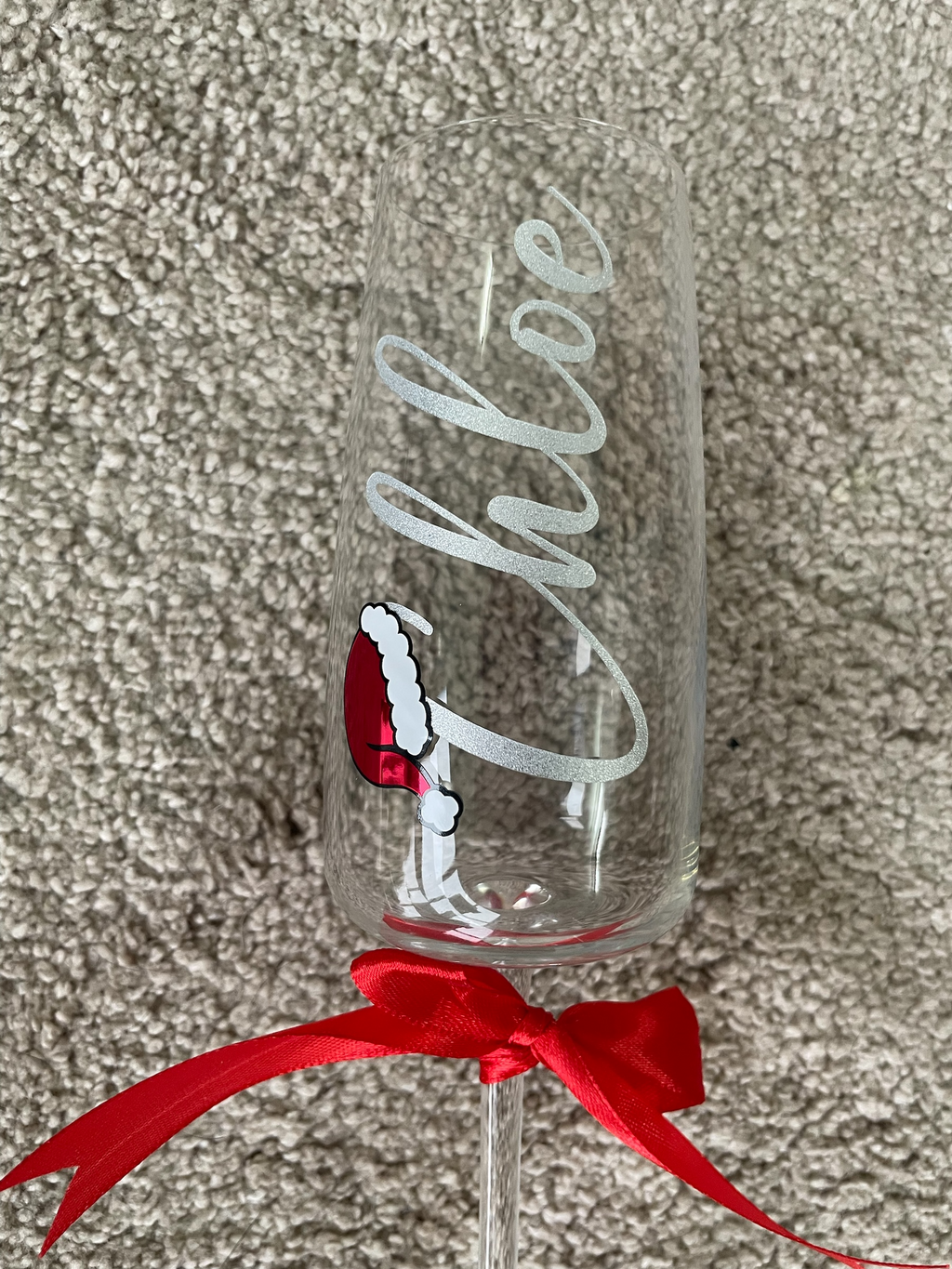 Personalised Christmas Champagne Glass with Name & Santa Hat