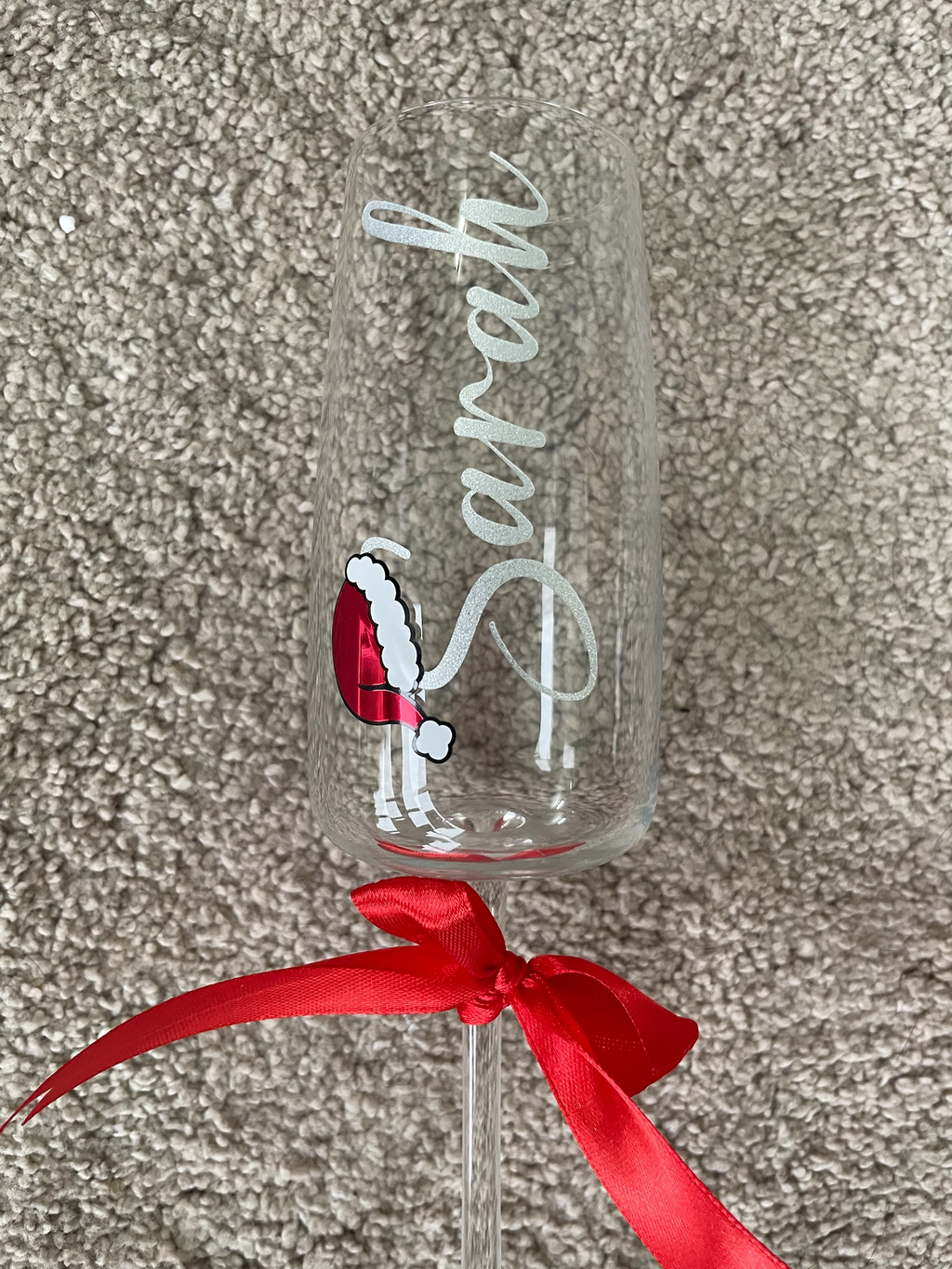 Personalised Christmas Champagne Glass with Name & Santa Hat