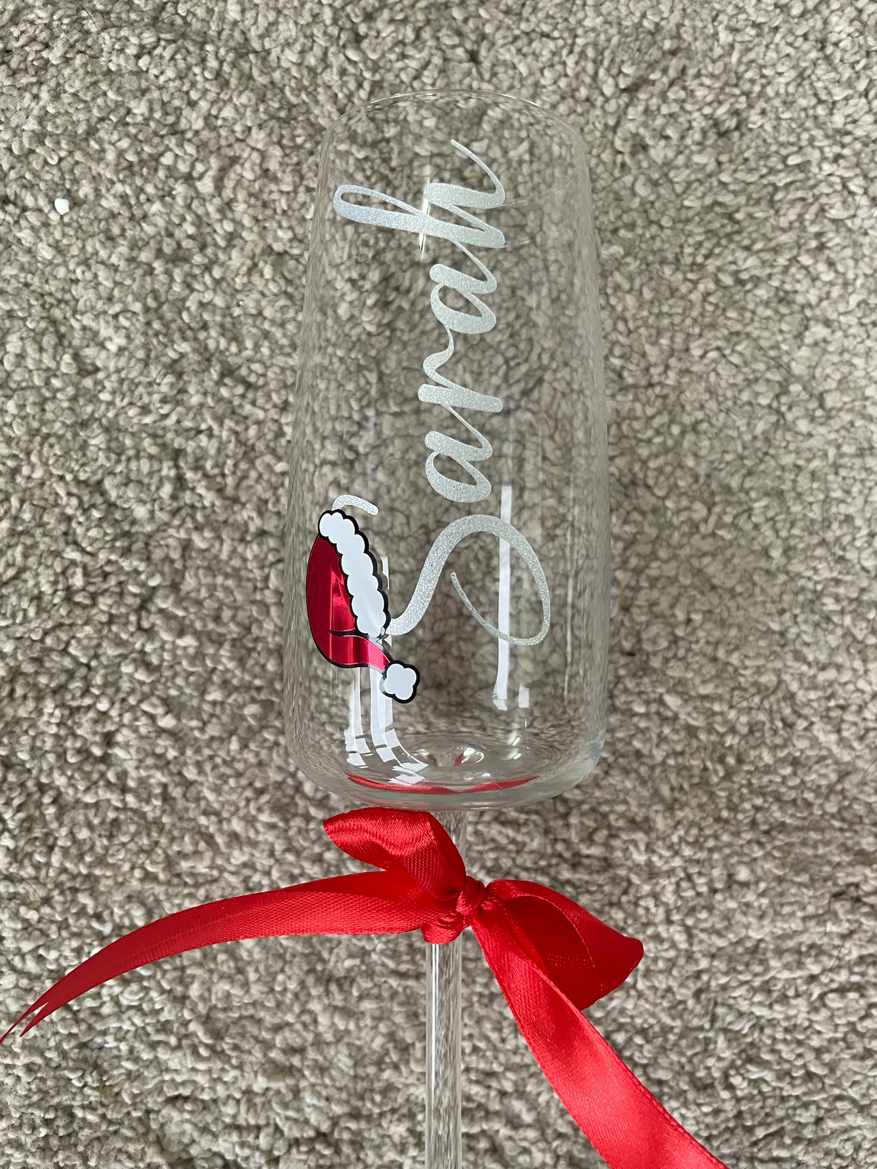 Personalised Christmas Champagne Glass with Name & Santa Hat