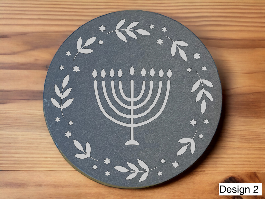Personalised Hanukkah Slate Coasters | Engraved Menorah Designs