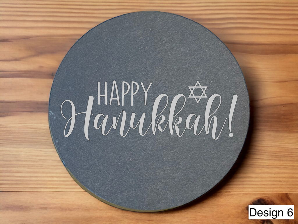 Personalised Hanukkah Slate Coasters | Engraved Menorah Designs