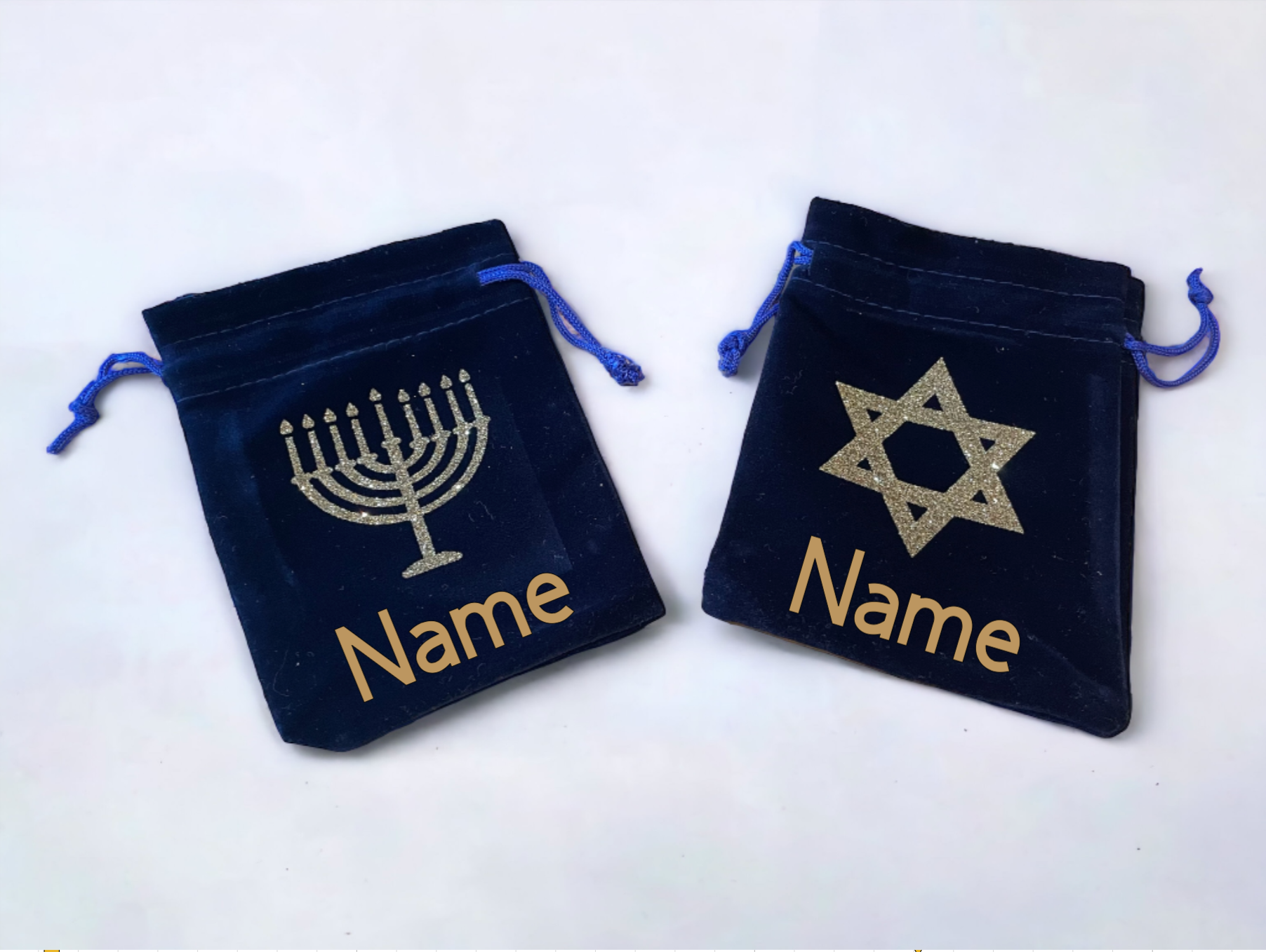 Personalised Velvet Hanukkah Gelt Bag | Custom Menorah or Star of David Gift Pouch