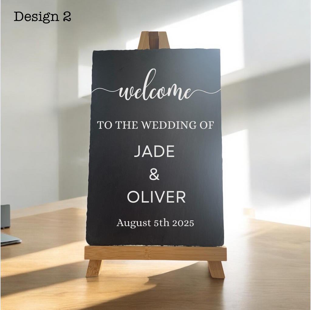 Personalised Slate Wedding Welcome Sign | Rustic Engraved Slate Sign with Names & Date