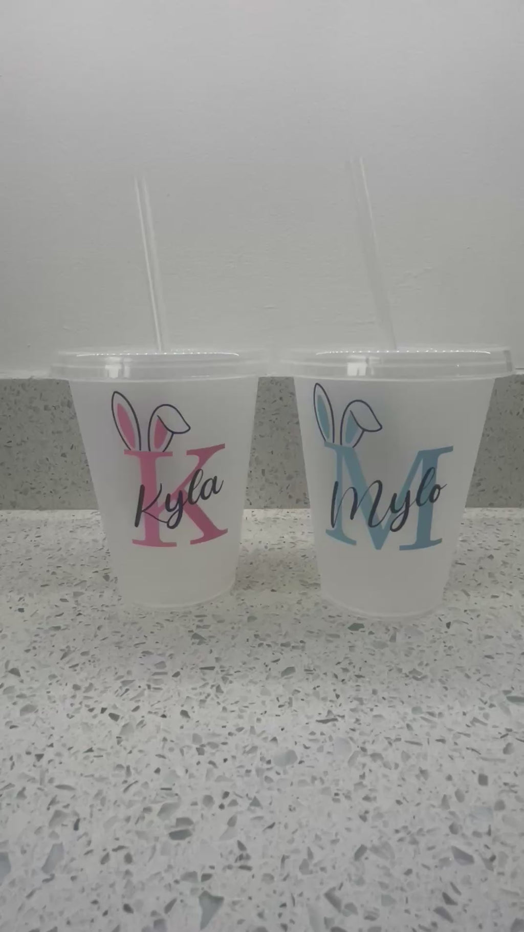 Personalised Easter Bunny Cold Cup – Custom Name 16oz Reusable Cup with Straw