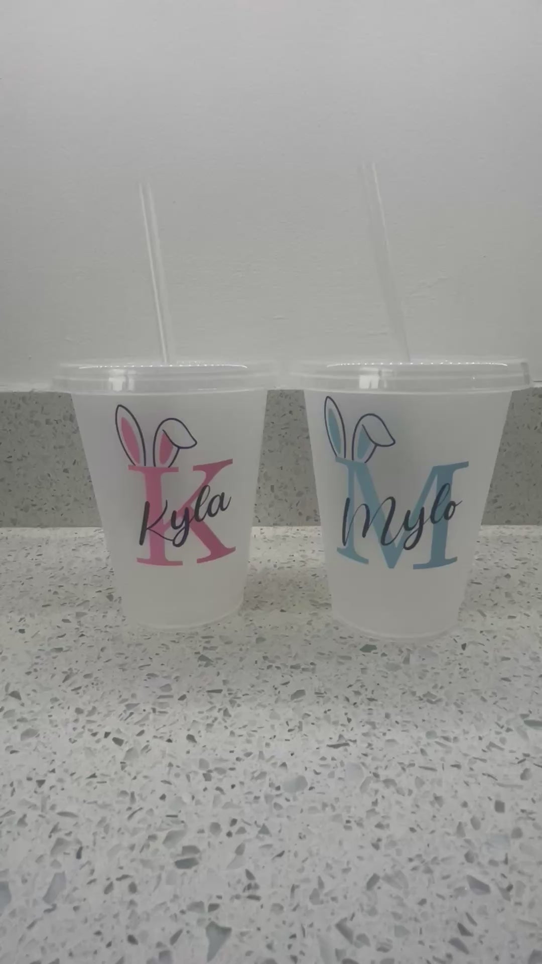 Personalised Easter Bunny Cold Cup – Custom Name 16oz Reusable Cup with Straw