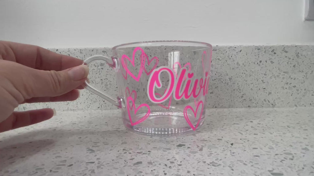 Personalised Glass Mug with Hearts – Custom Name Gift for Her