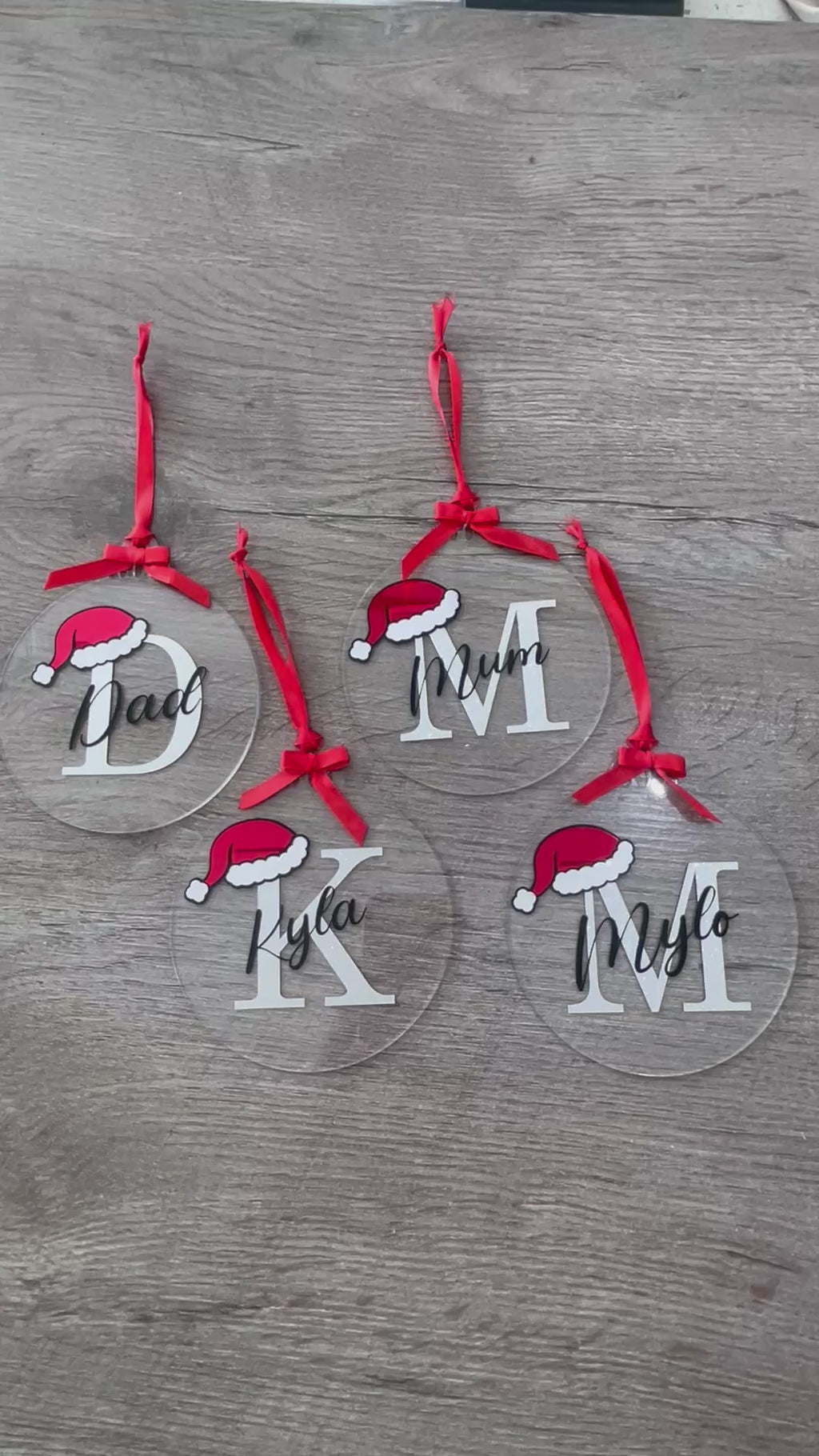 Personalised Initial Acrylic Christmas Bauble with Santa Hat | Custom Name Tree Decoration