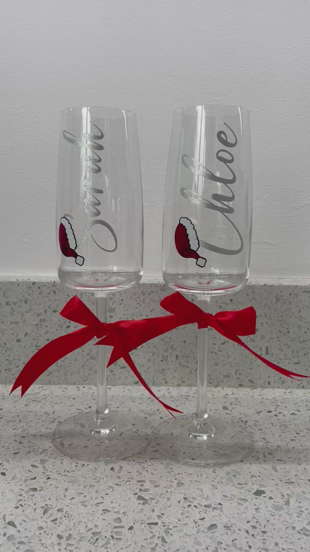 Personalised Christmas Champagne Glass with Name & Santa Hat